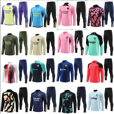 Grid of club football training kits in team colourways