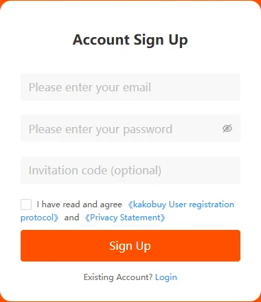 Official registration card showing email, password and optional invitation-code fields